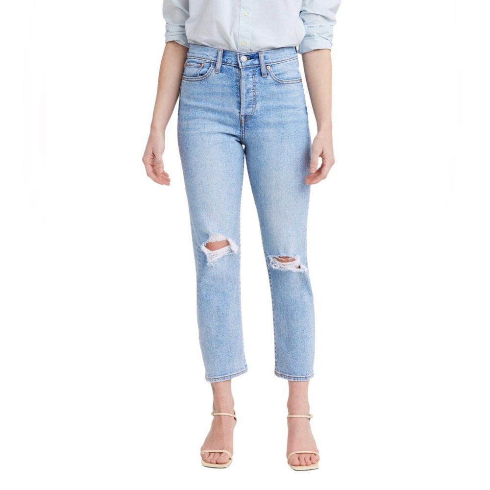 LEVI’S Wedgie Straight Slim-Fit Button-Fly Distressed Stretch Jeans Women’s 28